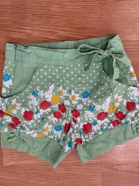 Shilav Green Polka Dot Floral Tie-Waist Shorts Girls 5T